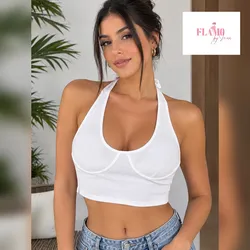 Top blanco amarre al cuello talla M