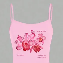 Top color rosa con flores