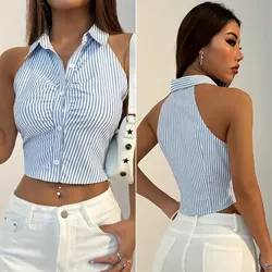 Top de rayas estilo chaleco blanco y azul