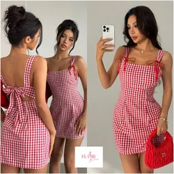 Vestido blanco y rojo de cuadros con lazo pequeños en tirantes