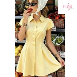 Vestido camisero estilo princesa con cuello color amarillo