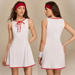 Vestido casual color blanco detalles en rojo