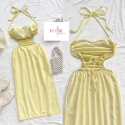 Vestido color amarillo detalles de tira en espalda