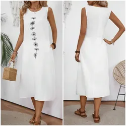 Vestido color blanco con flores color negro estilo hilo