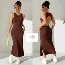 Vestido color marron con abertura en la espalda