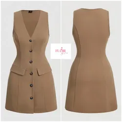 Vestido color marrón de vestir con botones y bolsillos
