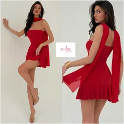 Vestido color rojo tira estilo bufanda