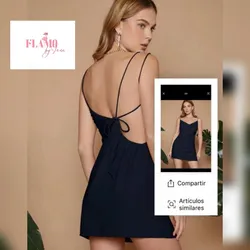 Vestido corto azul marino detalle de tiras detrás