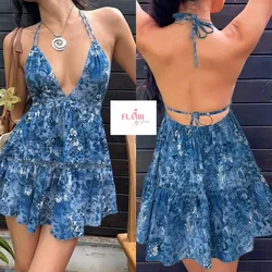 Vestido corto color azul estampado
