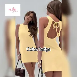 Vestido corto color beige amarre detrás