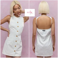 Vestido corto Missguided de rayas con botones y abertura en la  espalda