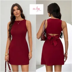 Vestido corto  rojo burdeos lazo detras