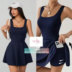 Vestido deportivo con short debajo y bolsillos azul marino