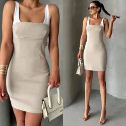 Vestido dos tonos beige y blanco