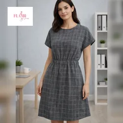 Vestido estampado cuadros gris y blanco