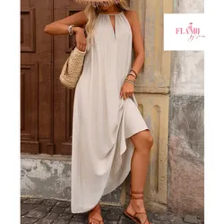 Vestido largo ancho color beige