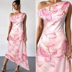 Vestido largo asimetrico color rosa marmoleado