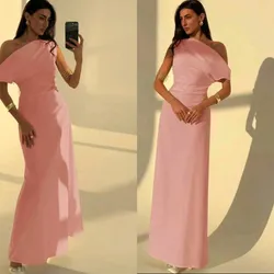 Vestido largo asimetrico color rosa palo