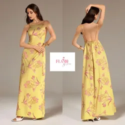 Vestido largo color amarillo estampado
