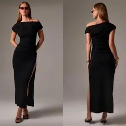 Vestido largo color negro hombro a hombro