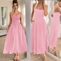 Vestido largo color rosa tira al cuello