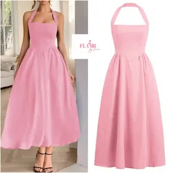 Vestido largo tono rosa estilo princesa correa al cuello