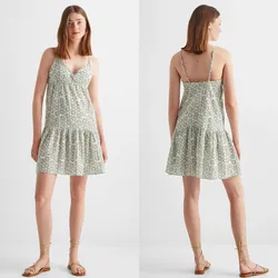 Vestido Mango europeo estampado blanco y verde