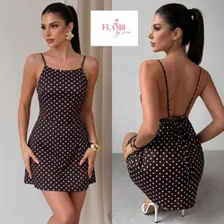 Vestido marron lunares espalda afuera