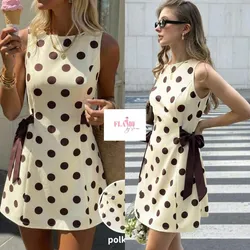 Vestido Polka Dots lazos color marrón