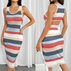 Vestido rayas de colores con abertura en la espalda