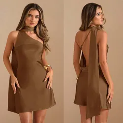 Vestido satinado color marron
