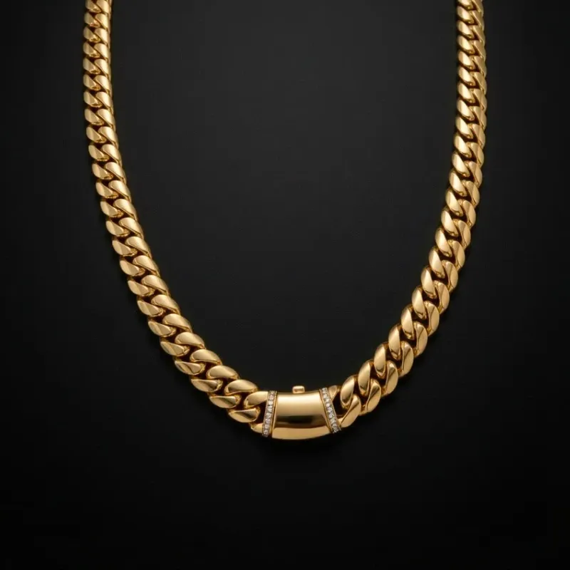 Cadena Cubana 10k Maciza de Mujer 16 pulgadas