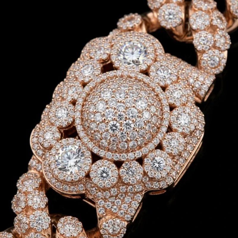 Cadena y Manilla de Plata y Diamantes de Monzonita