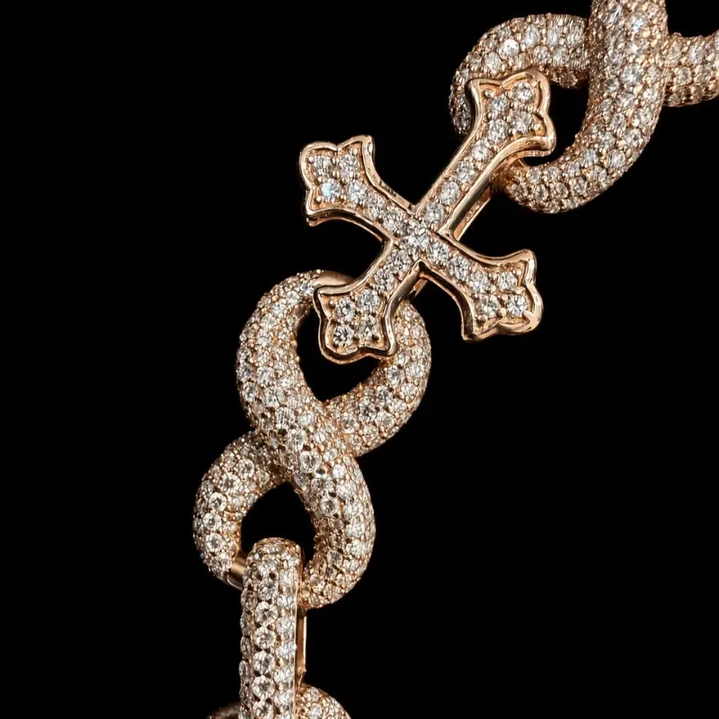 Pulso Infinito de Cruces Rosado 10k de Diamantes Naturales