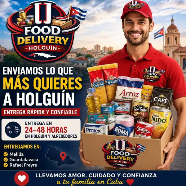 Food Delivery Holguín es una empresa especializada en el envío de alimentos y productos esenciales a Cuba. Ofrecemos un servicio rápido, seguro y confiable, con entregas en 24–48 horas en Holguín y sus alrededores.
Aceptamos pagos desde Estados Unidos y Canadá (Zelle, E-Transfer), garantizando un proceso fácil y sin complicaciones.
Nuestro compromiso es brindarte calidad, confianza y tranquilidad, asegurando que tu familia reciba exactamente lo que necesita, en el menor tiempo posible.