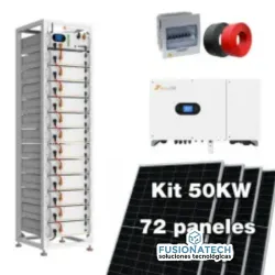 Sistema de 50KW 208-480V trifásico de alta frecuencia con 44.64kWp en paneles solares y 60kWh en acumulación