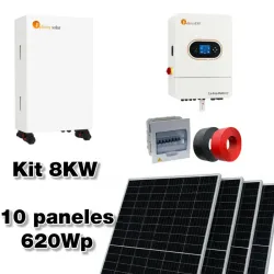 Sistema de 8KW 110/220v de alta frecuencia con 7.44kWp en paneles solares y 15kWh en acumulación.