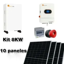 Sistema de 8KW 110/220v de alta frecuencia con 7.44kWp en paneles solares y 15kWh en acumulación.