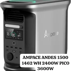 AMPACE - Estación de energía Andes 1500 de 2400 W, generador solar de 1462 Wh, carga de CA de 1800 W, 4 salidas de CA.
