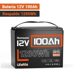 Batería Humsienk LiFePO4 12V 100Ah Grupo 24 1280Wh IP65 Para RV, Solar Y Respaldo