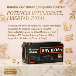 🔋 Batería Humsienk LiFePO4 24V 100Ah (2560Wh / 2.56kWh)