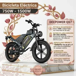 Bicicleta Eléctrica Deepower QS7 750W 1500W Peak 48V 20Ah 20x4 Fat Tire Negro