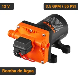 Bomba de Agua VEVOR 12V DC 3.5 GPM 55 PSI Autocebante Diafragma Negro Naranja