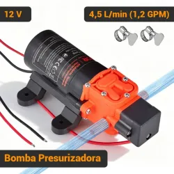 Bomba Presurizadora VEVOR 1.2 GPM 80 PSI 12V DC Autocebante Diafragma 2 Cámaras Para RV Riego Negro