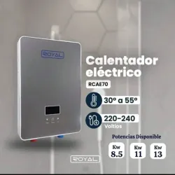 Calentador eléctrico instantáneo 'ROYAL' RCAE70 7KW 220V/60Hz (30° - 55°C) CAUDAL: 10.5L/Min NUEVO + ACCESORIOS