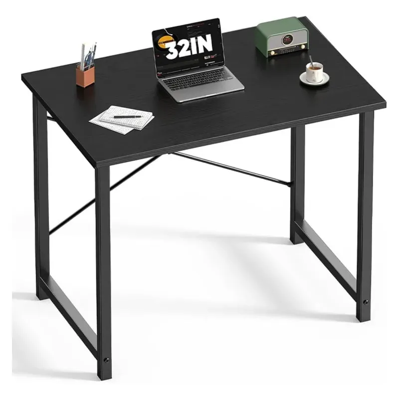 DUMOS Escritorio de oficina pequeño de 32 pulgadas para computadora de estilo moderno y simple, mesa de trabajo de estudio Negro