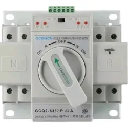Interruptor De Transferencia Automática (ATS) Dual 2P 63A 110V Automático Y Manual Con Carcasa Metálica (Modelo GCQ2-63/2P)