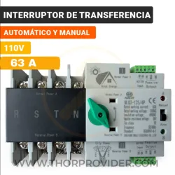 Interruptor De Transferencia Automática (ATS) NLQ3-125 4P 63A Automático Y Manual Para Generador E Inversor.