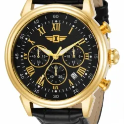 Reloj INVICTA cronógrafo 90242-003 Cuarzo Japonés, Caja 44mm en ORO ROSA y manillas de cuero legítimo negras NUEVO EN CAJA OFICIAL.