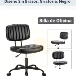 Silla de Oficina Compacta, de Cuero Sintético, con Soporte Lumbar, Diseño Sin Brazos, Giratoria, Negro